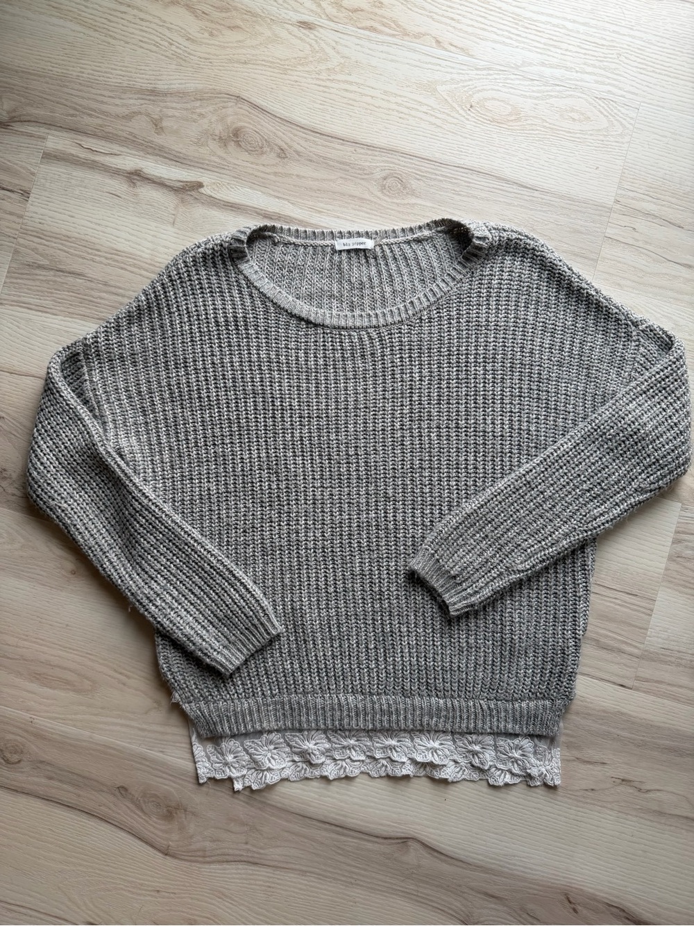 Blu Pepper Gray Knit Sweater with Crochet Hem -0164